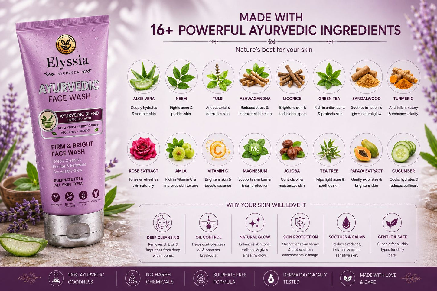 Elyssia Ayurvedic  Firm  &  Bright Face Wash